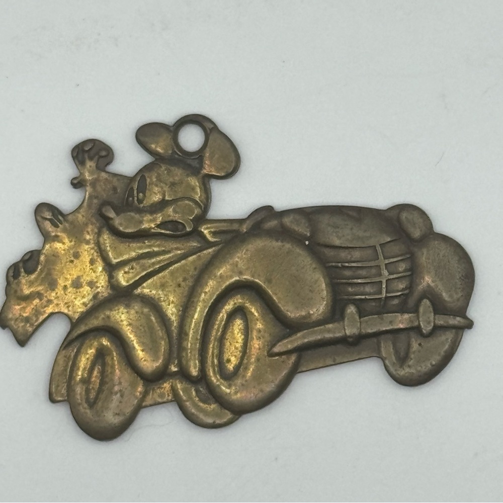 Vintage Disney Mickey Mouse Roadster Brass Keychain Fob by Monogram Products